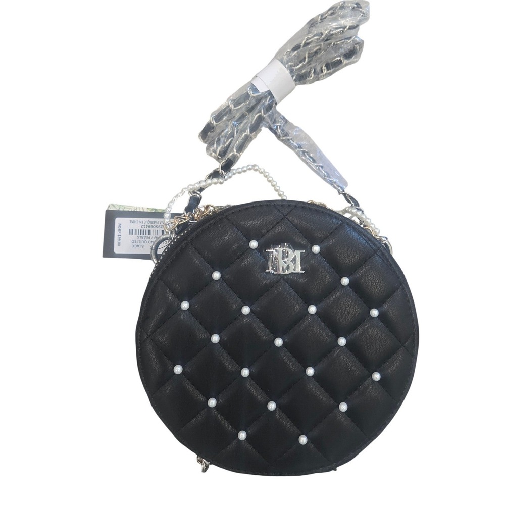 Badgley Mischka Round Diamond Quilted Crossbody Bag Black Circle Purse NEW